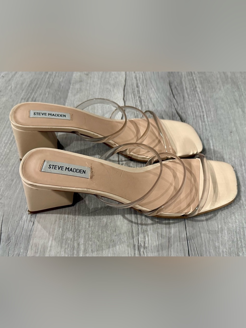 Women’s Steve Madden Nude Clear-Strap Block Heels - Picture 2 of 6